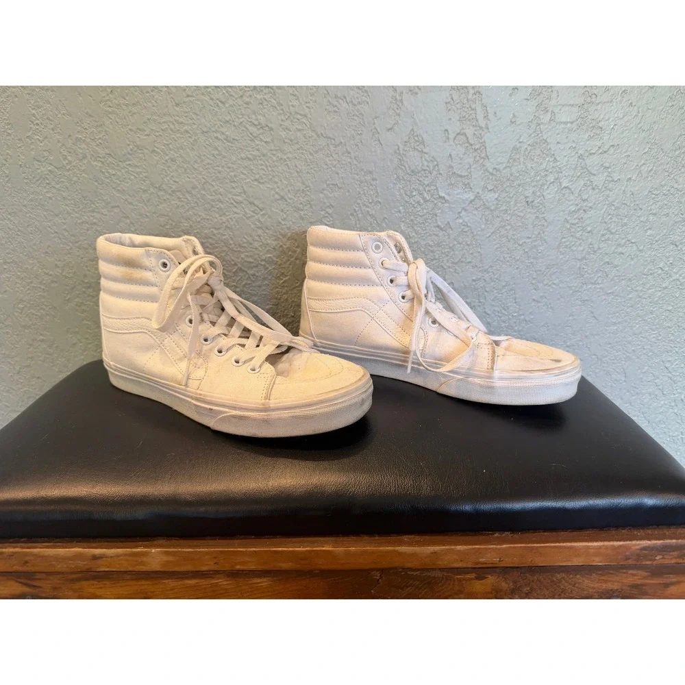 Vans Sk8-Hi High Top Sneakers Mens 7 Womens 8.5 True White Canvas Skate Shoes